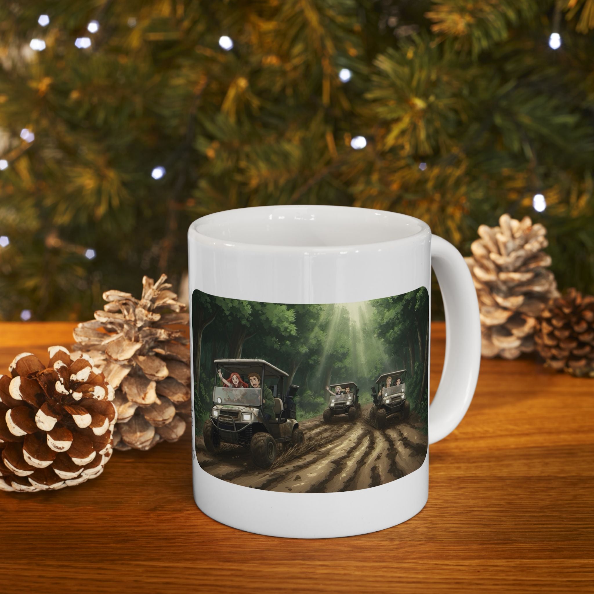 Anime Golf Cart Mud & Rain Racing Adventures #5 White Ceramic Mug — Find Your Path To The Essentials Cup (11oz & 15oz)