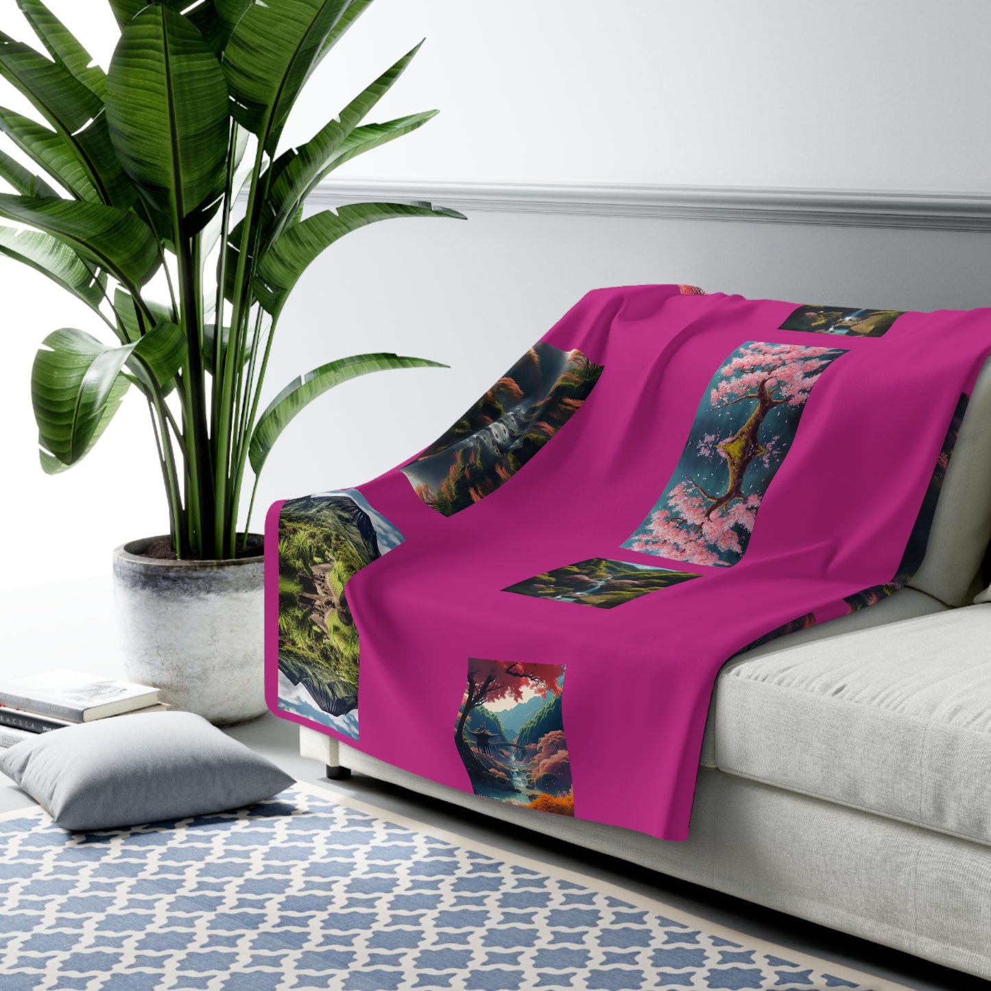 Artzy Scenic Pink Sherpa Fleece Blanket