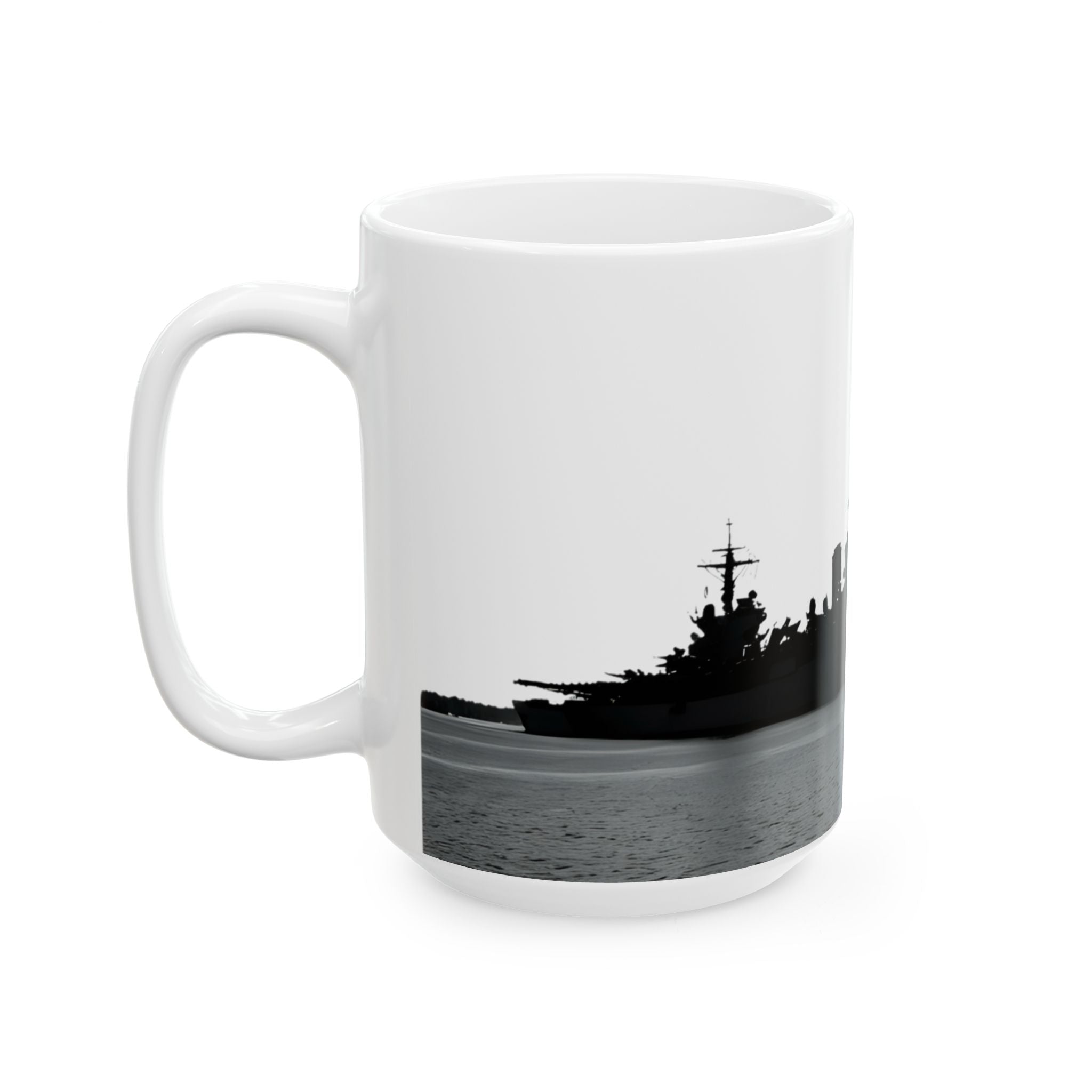 Resolute Silhouette Of A Mighty Warship Mug (11oz & 15oz), Navy Memorabilia White Ceramic Cup
