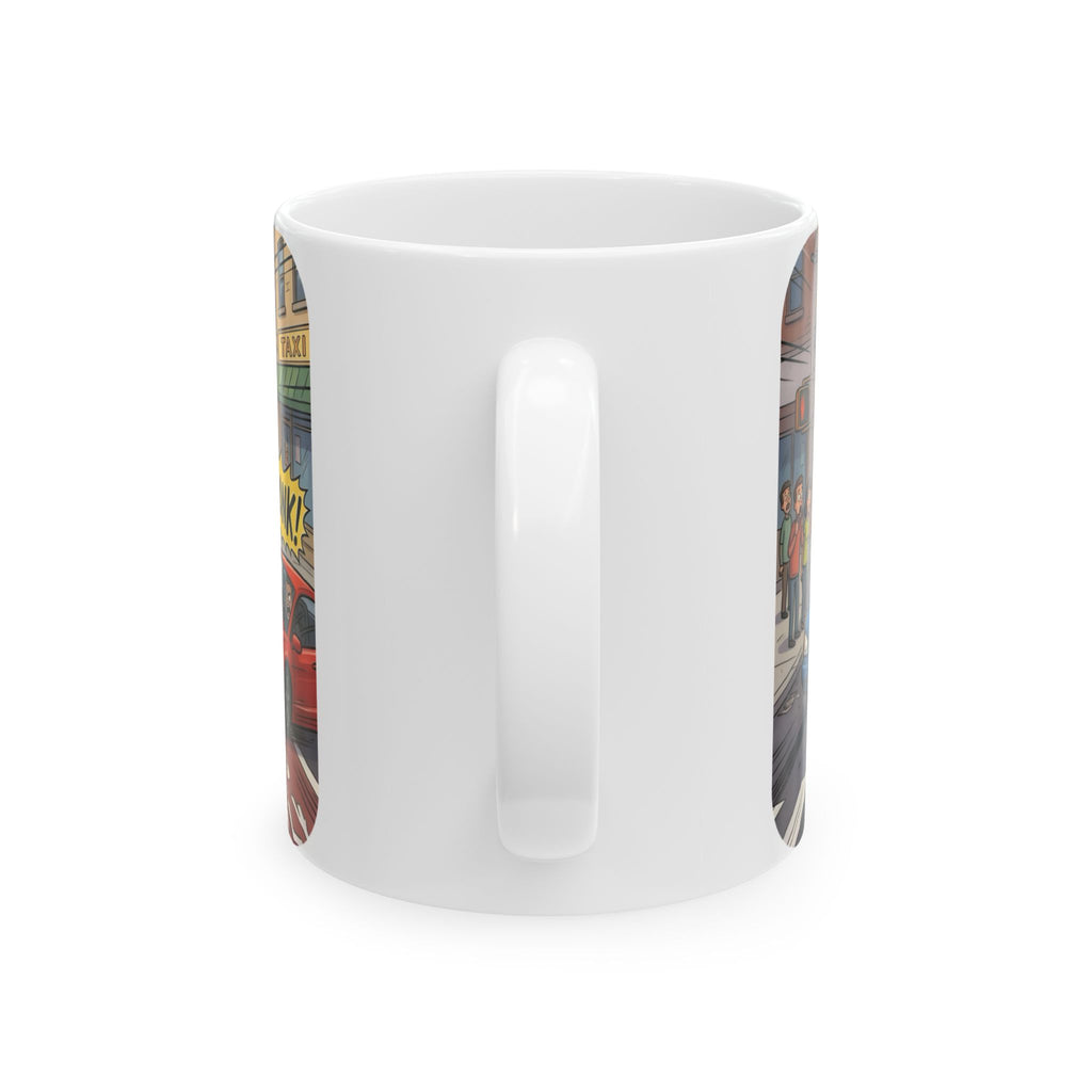 Gator, Crane, and Pidgeon Crossing White Ceramic Mug — Alligator & Bird Traffic Jam Cup (11 oz, 15 oz)