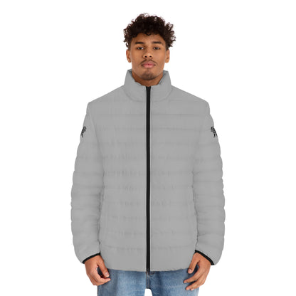 Men's Light Grey Puffer Jacket (AOP)