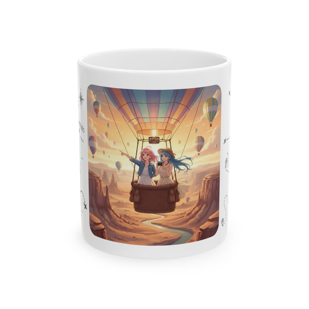 Joyful Friendship Landscape, Colorful Balloon Adventure White Ceramic Mug — True Wealth, Adventure, & Creativity Cup (11oz/15oz)