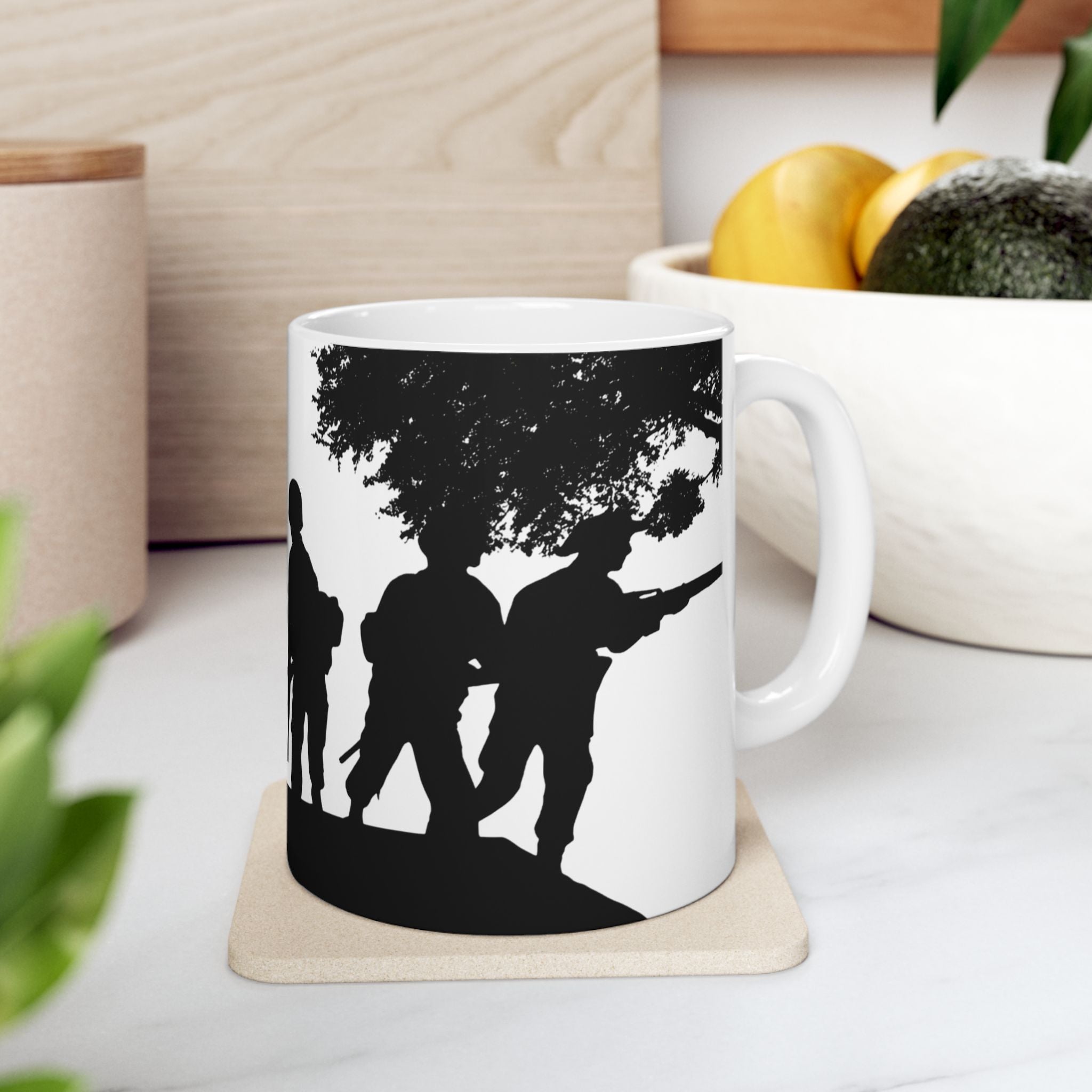 Patriotic Camaraderie Military Silhouette White Ceramic Mug – Teamwork Duty Quiet Strength Cup (11oz, 15oz)