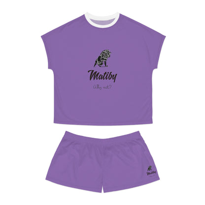 Matiby Lion Women's Light Purple Short Pajama Set (AOP)