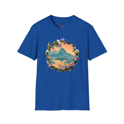 Japanese Blue Rose Landscape Unisex Softstyle T-Shirt