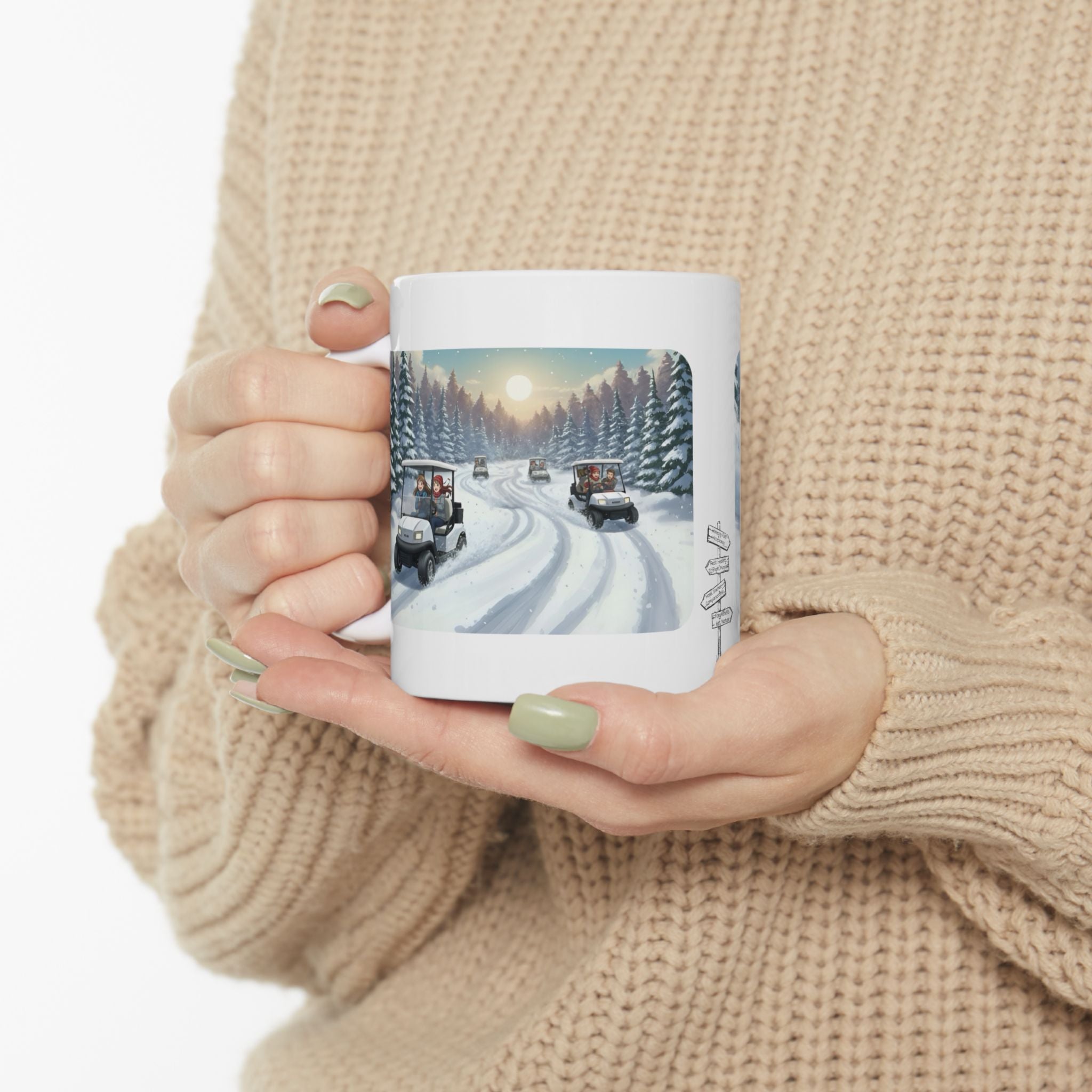 Anime Golf Cart Winter Racing Adventures #2 White Ceramic Mug — Find Your Path To The Essentials Cup (11oz & 15oz)