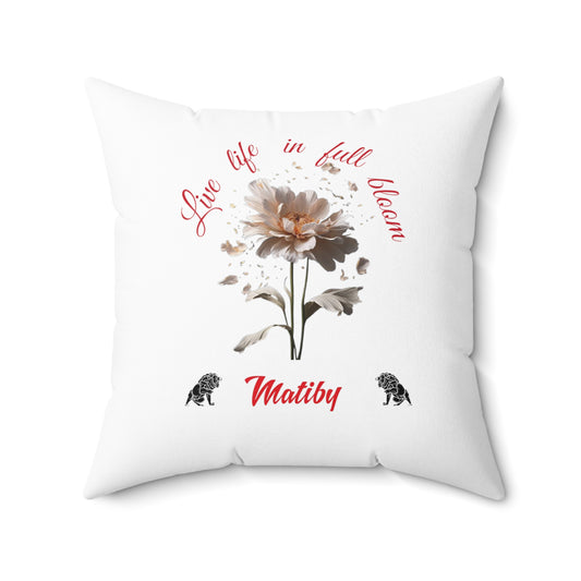 White Matiby Flower Spun Polyester Square Pillow