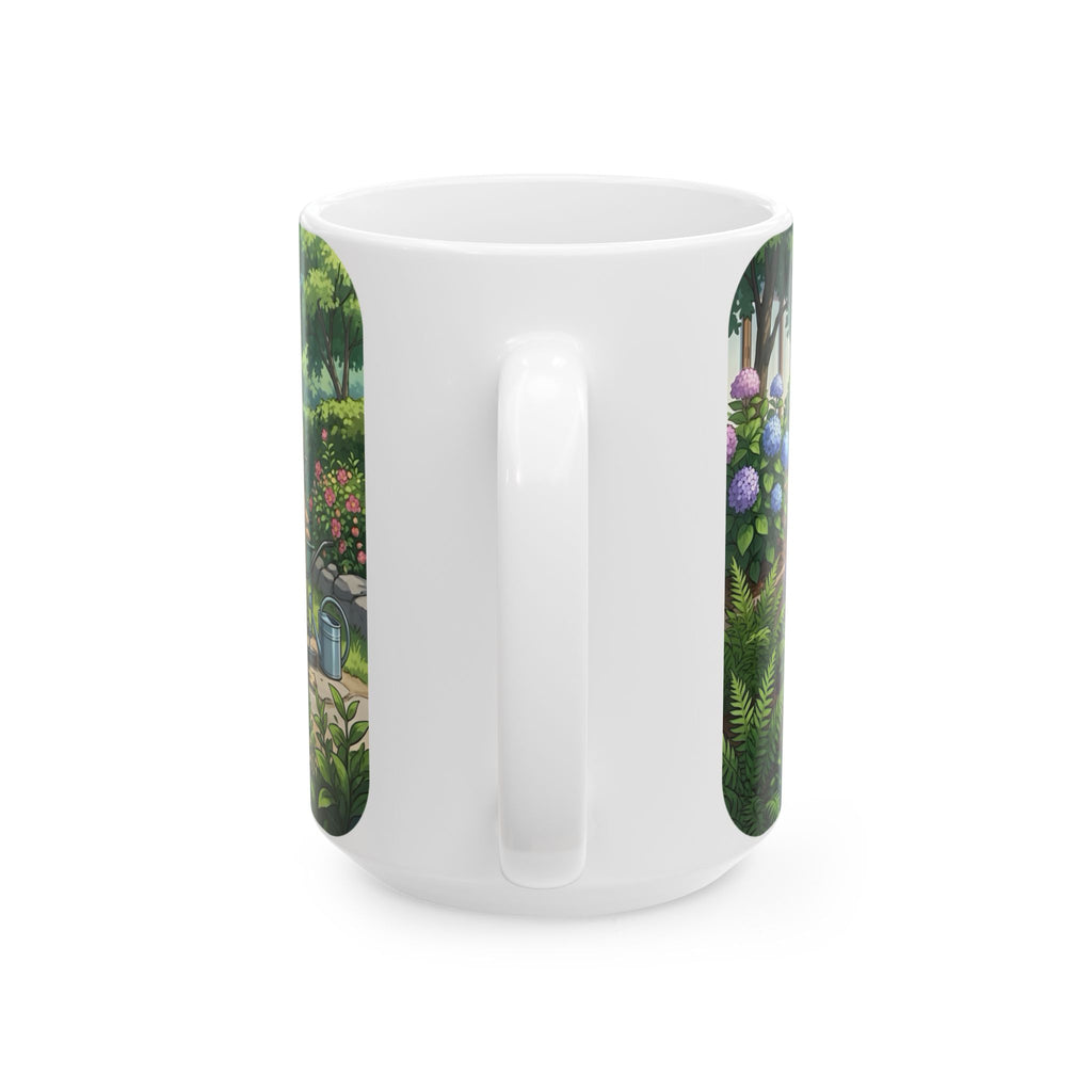 Garden Family Love White Ceramic Mug — Cozy Countryside Landscaping Tea Cup (11oz & 15oz)
