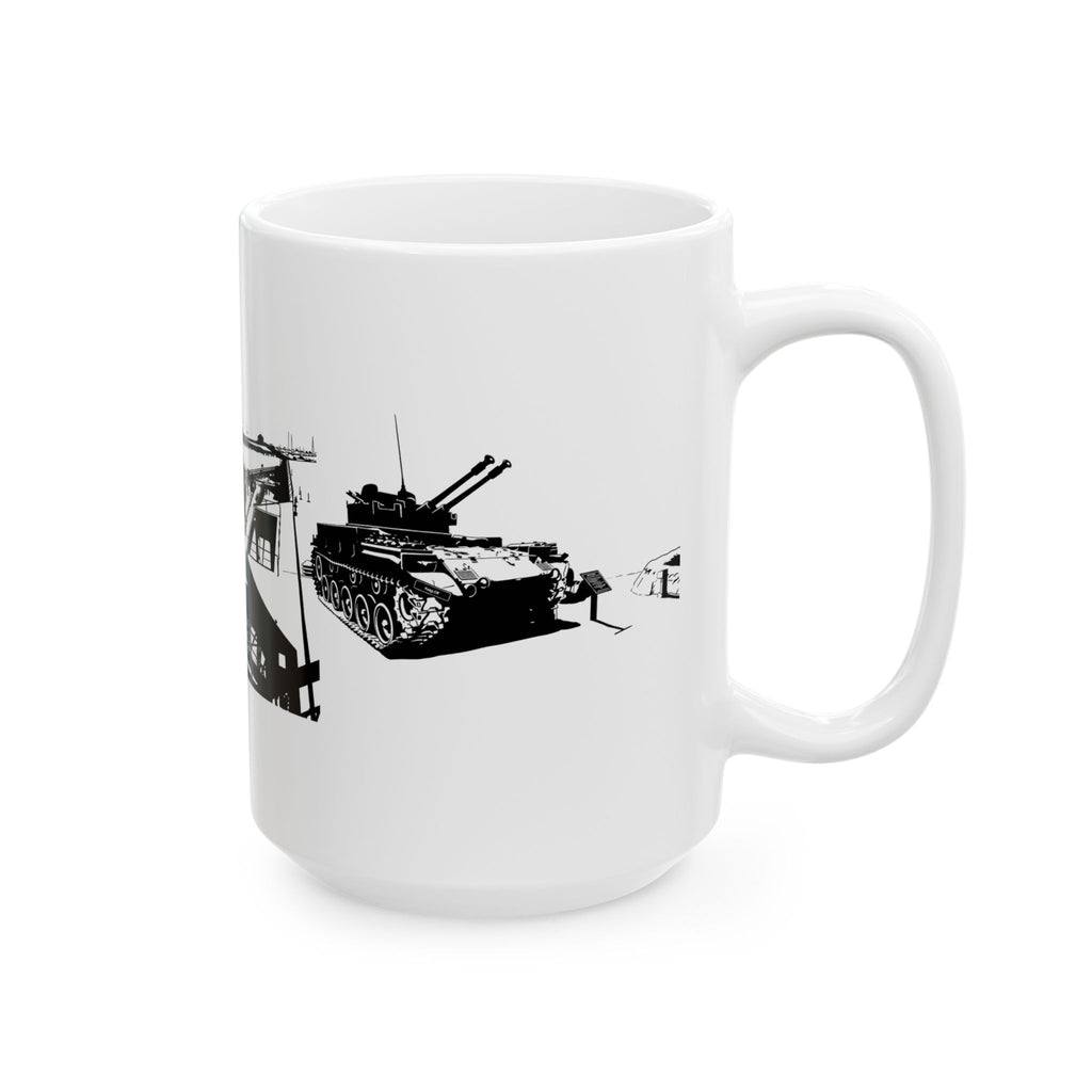Harbor Panorama White Ceramic Mug — Black & White Maritime Port Cup (11oz, 15oz)
