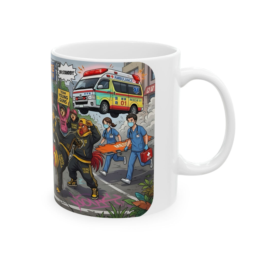 Chicken Dance Battle White Ceramic Mug (11oz, 15oz) — Funny Rooster Street Dance Cup