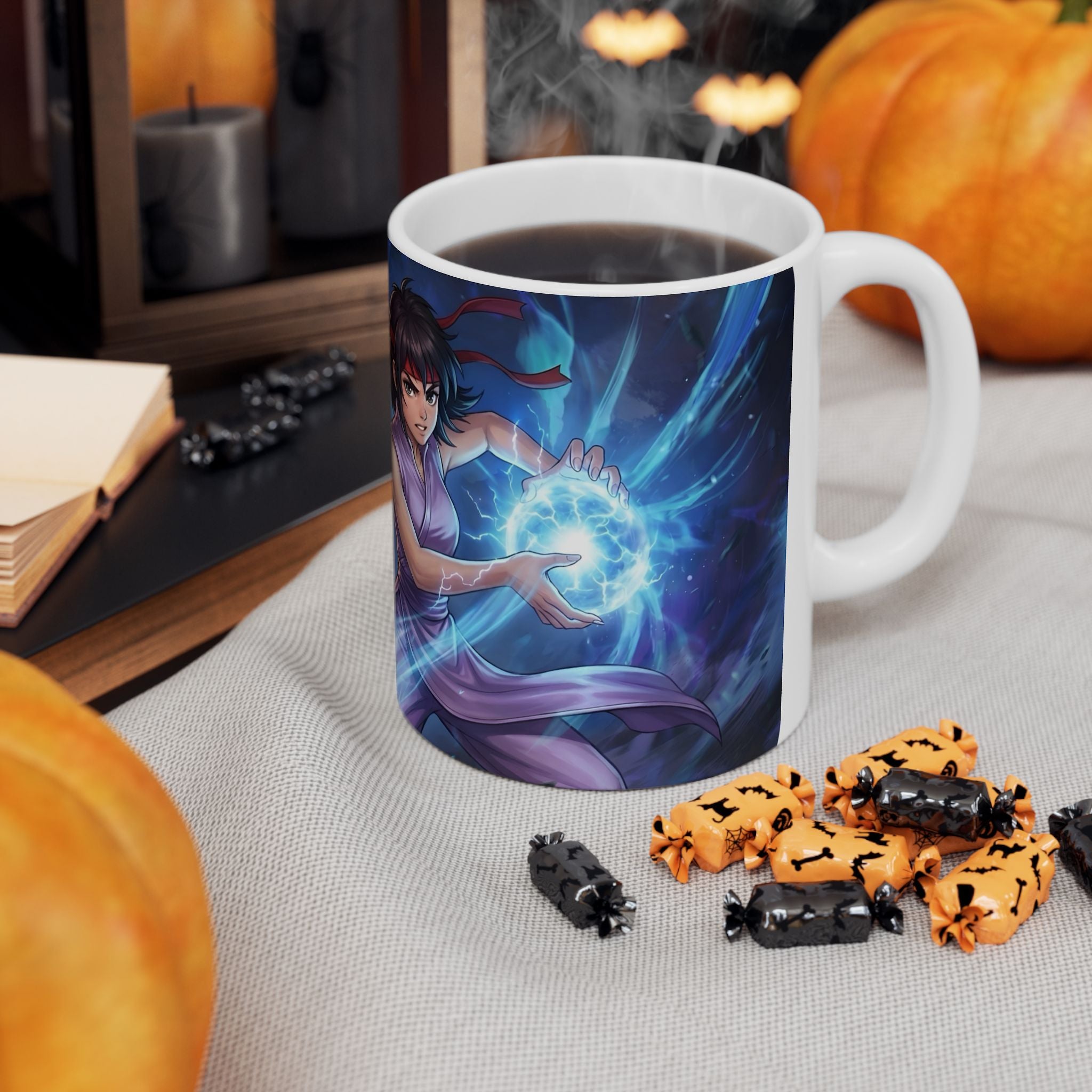 Anime Elemental Battle Duo #3 White Ceramic Mug — Fire And Lightning Gamers' Adventure(11oz, 15oz)