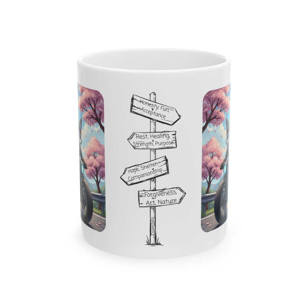 Kawaii Gray Fox Biker Wild & Free White Ceramic Mug — Sip & Ride Fox Moto Joy Cup, 11oz & 15oz