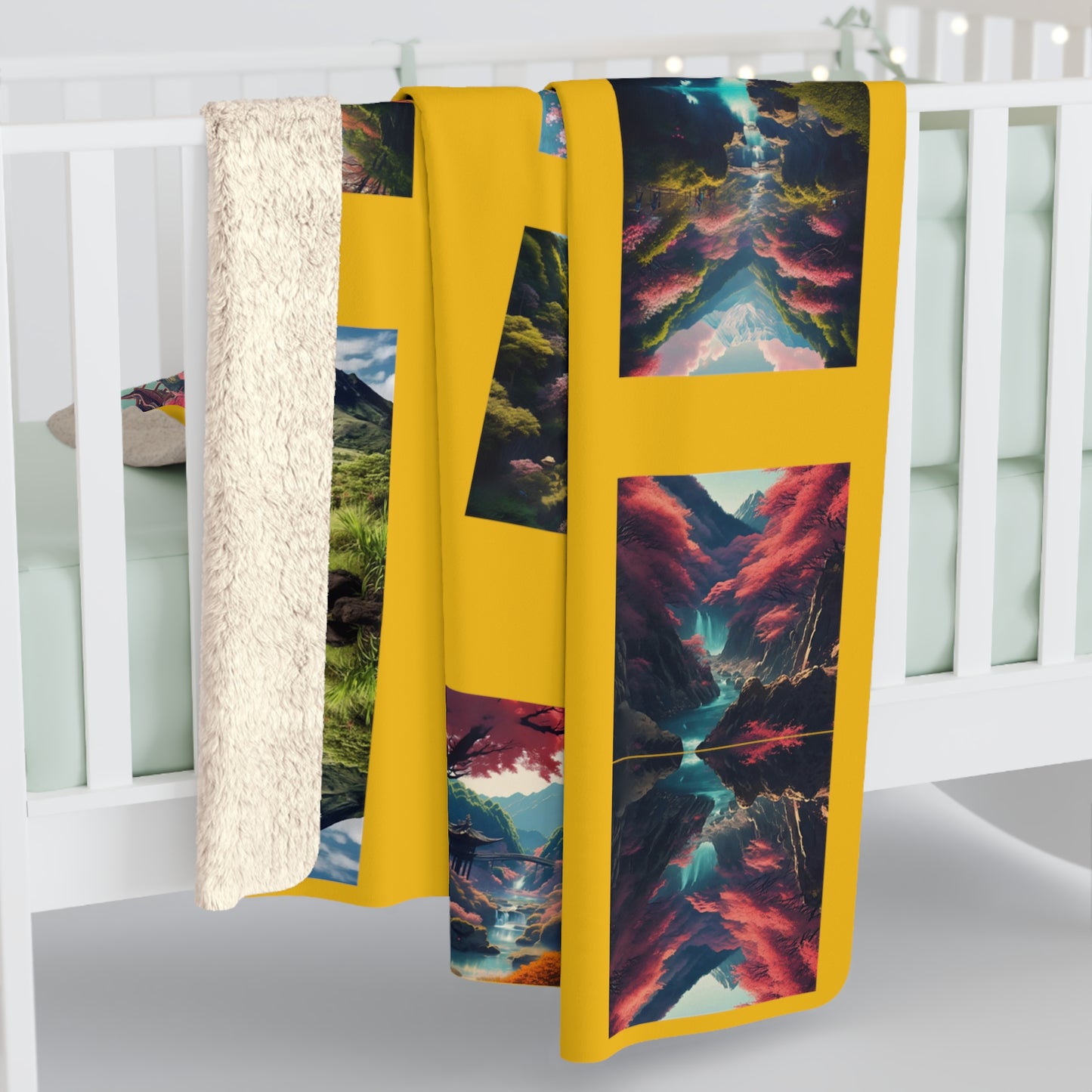 Artzy Scenic Yellow Sherpa Fleece Blanket