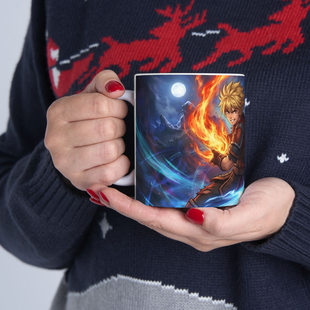 Anime Elemental Battle Duo #1 White Ceramic Mug — Fire And Lightning Gamers' Adventure(11oz, 15oz)