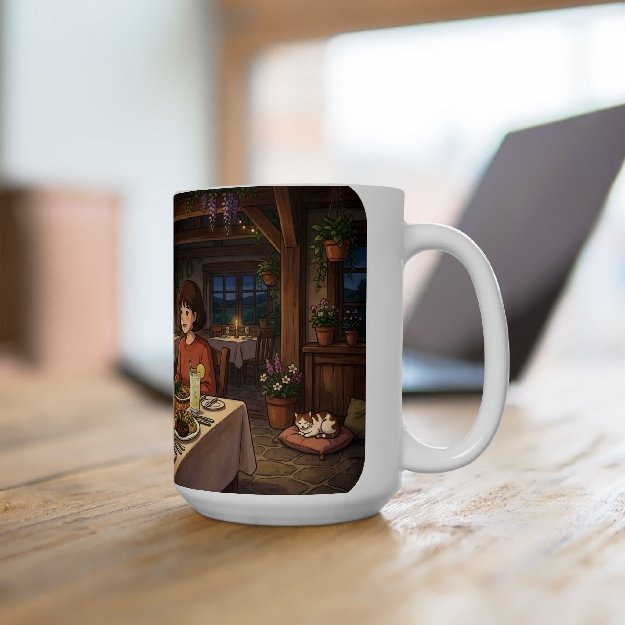 Cozy Candlelit Dinner White Ceramic Mug — Romantic Couple Cottage Cup (11oz & 15oz)