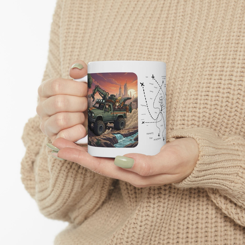 Adventure 4x4 Trucks #15, Tree Trimmers, Arborists, & Pruners On The Go White Ceramic Mug — Find Your Path To The Essentials Cup (11oz & 15oz)