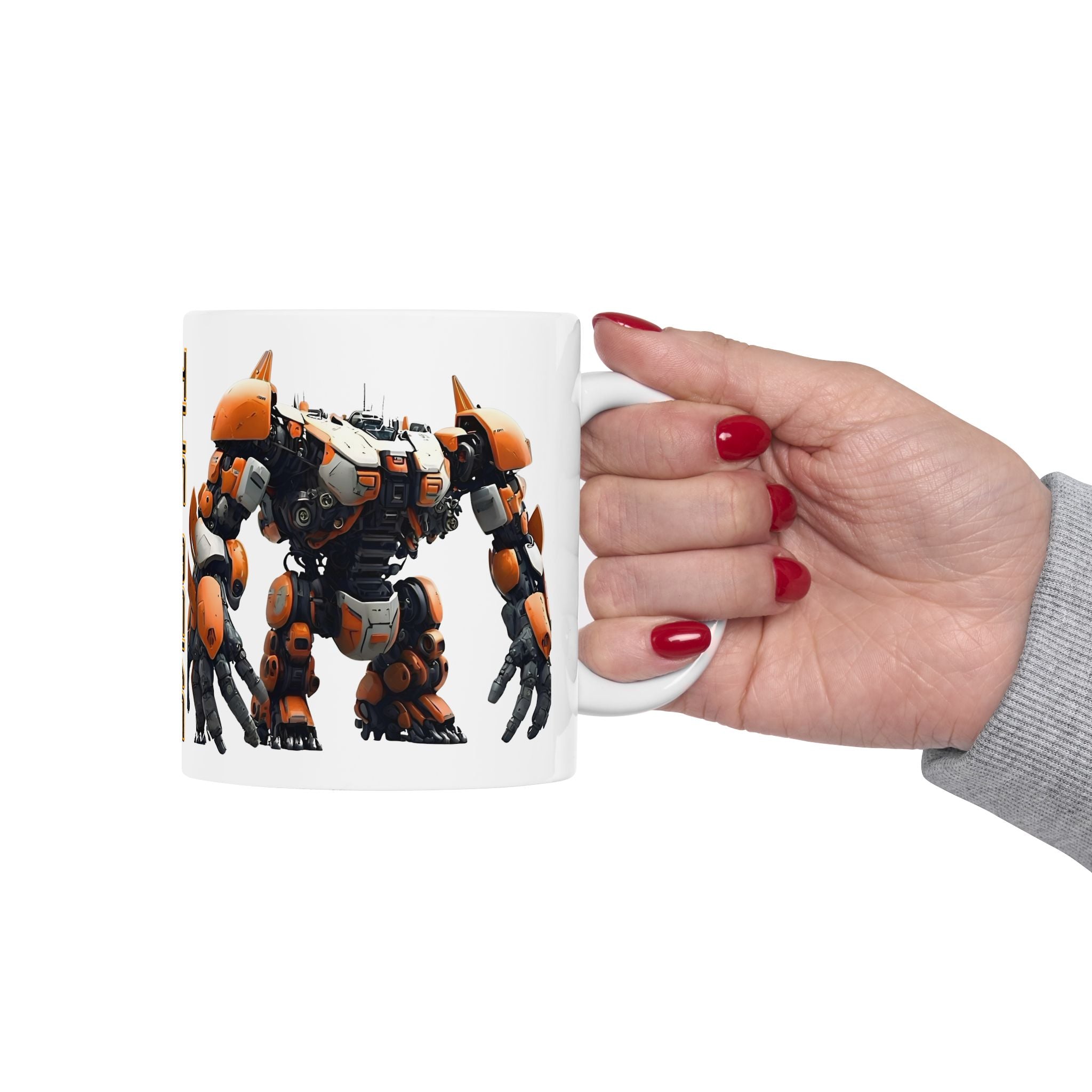 'The Meks' Sci‑Fi Mech Robot #10 White Ceramic Mug (11oz & 15oz) – Mech Tea Cup (11oz/15oz)