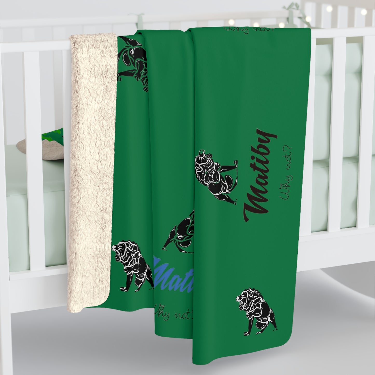 Matiby Lion Green Sherpa Fleece Blanket