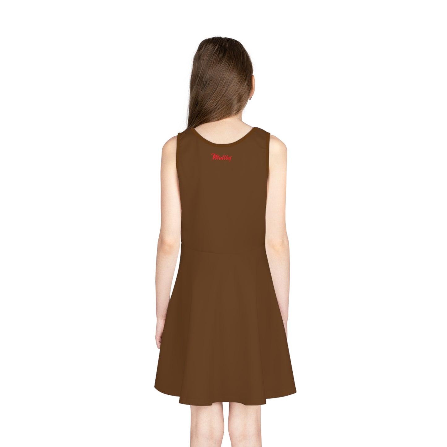 Girls' Brown Sleeveless Sundress (AOP)