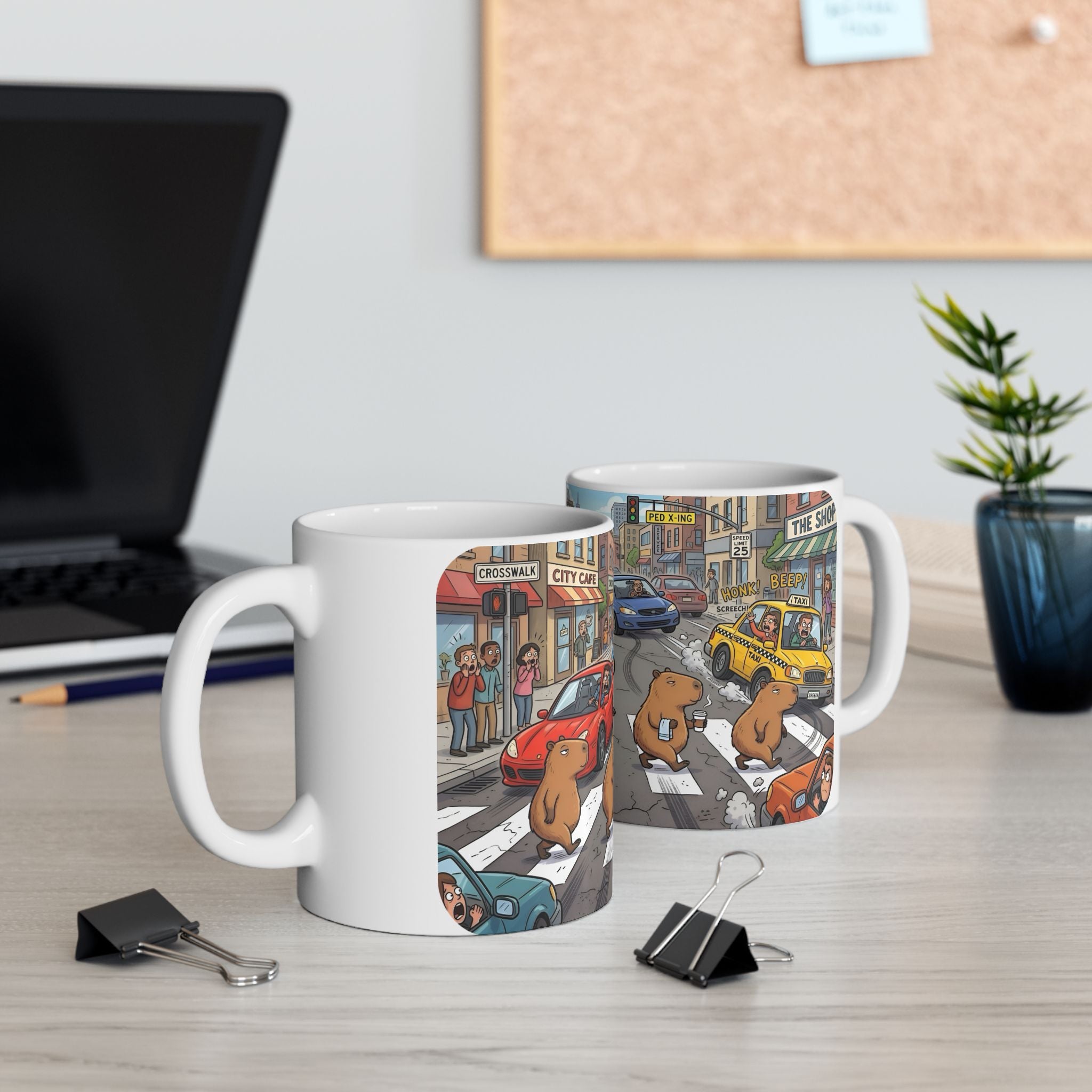 Capybara Abbey Road White Ceramic Mug – Funny Rodent Band Tea Cup (11oz & 15oz)