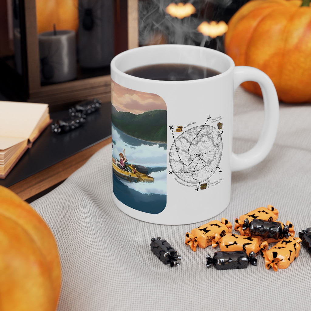 Adrenaline Boat Race #2 for Friends & Couples White Ceramic Mug — Anime Speedboat Treasure Map Cup (11oz/15oz)