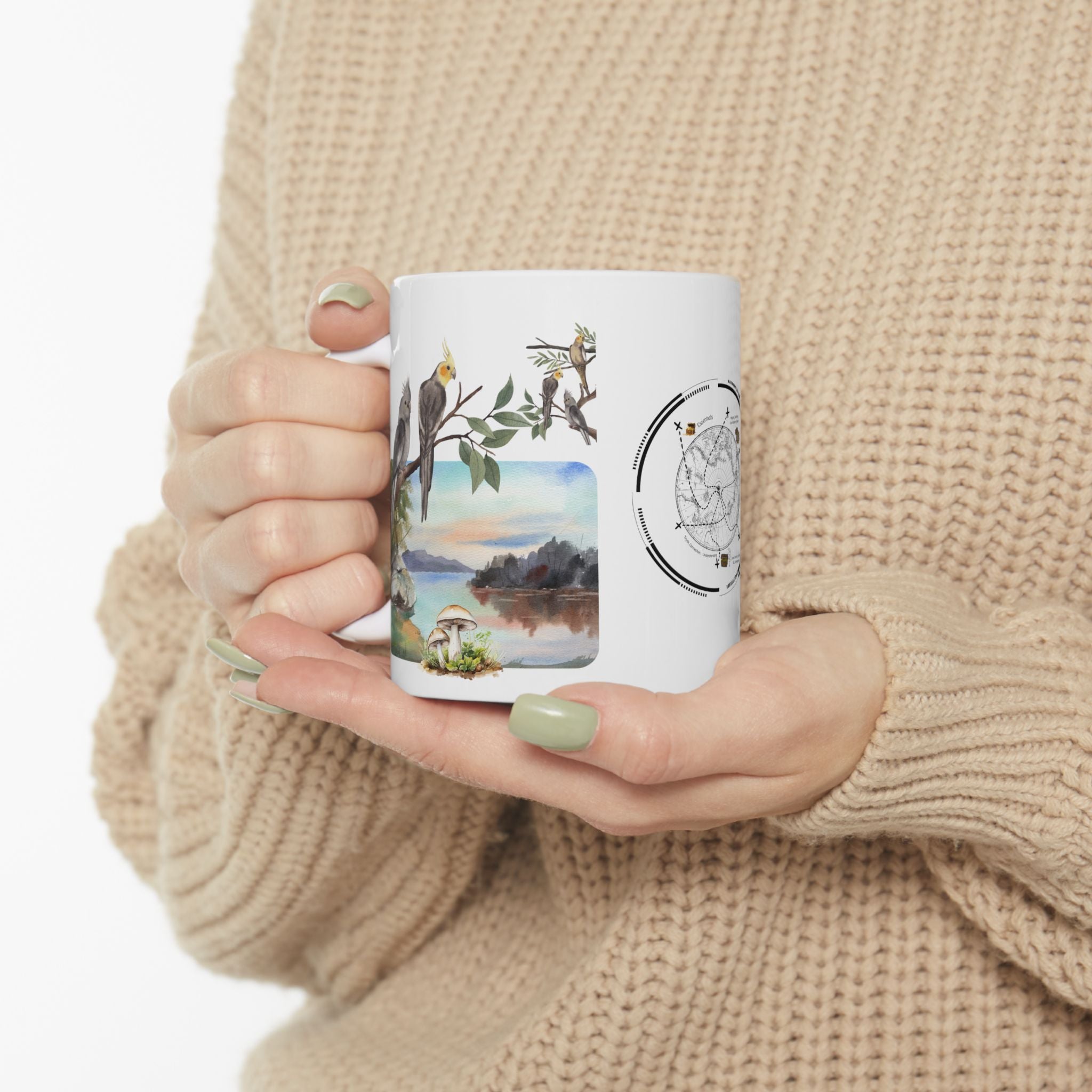 Joy of Life Tranquil Morning White Ceramic Mug — Serene Wilderness Lake Cup (11oz/15oz)