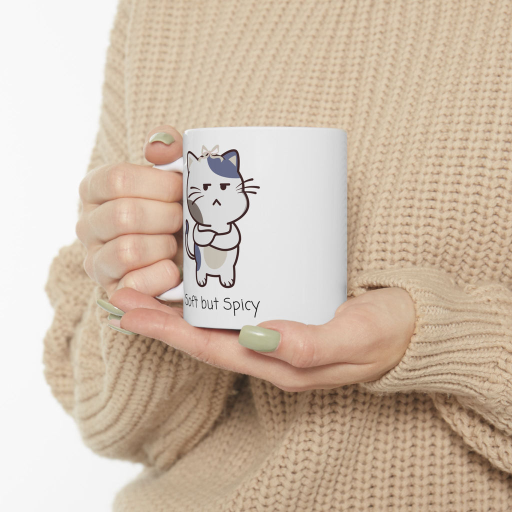 Cute Soft But Spicy Kitty White Ceramic Mug – 'So Fluffy' Cat 11oz & 15oz Tea Cup