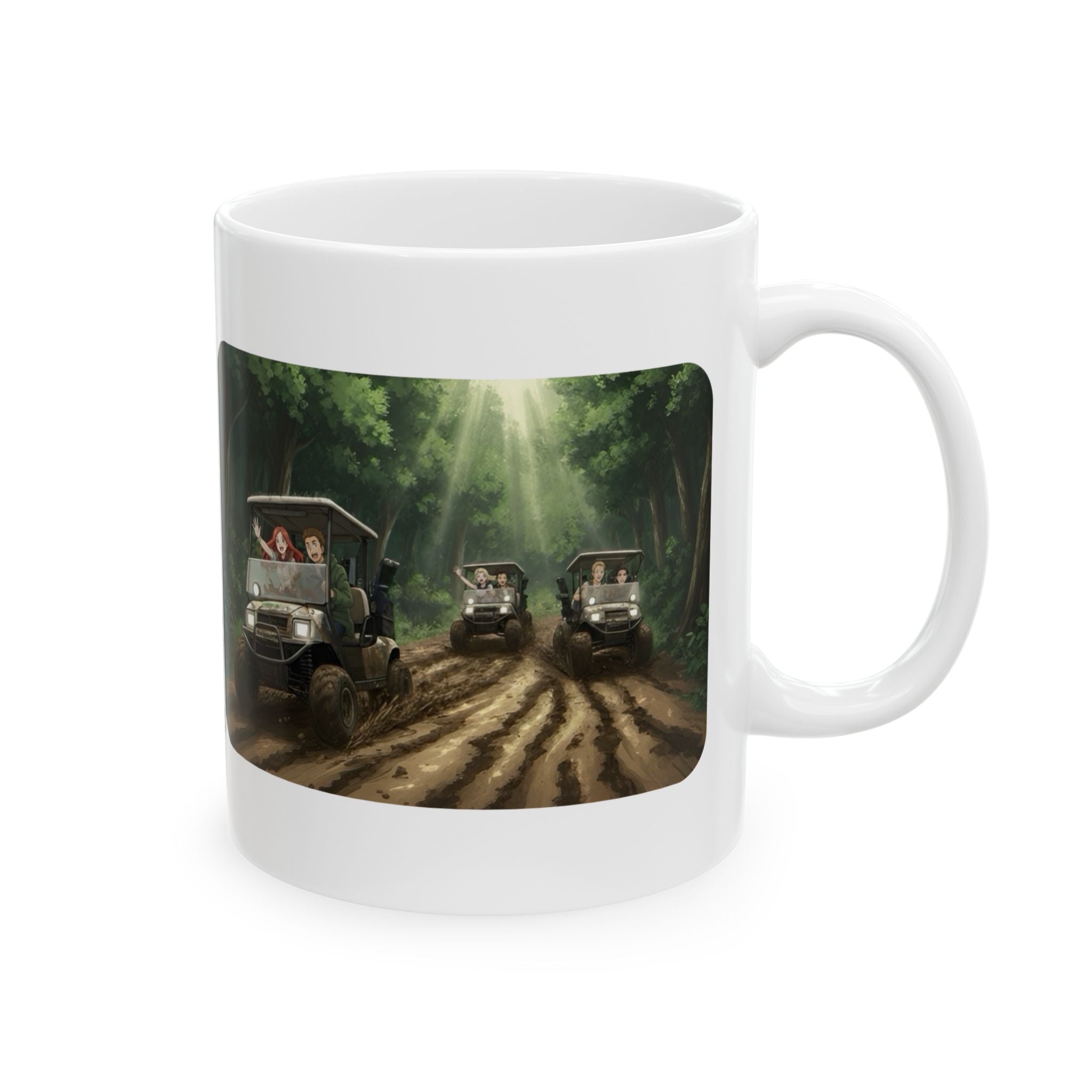 Anime Golf Cart Mud & Rain Racing Adventures #5 White Ceramic Mug — Find Your Path To The Essentials Cup (11oz & 15oz)