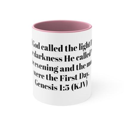 Bible Speaks Gen 1:5 Accent Mug, 11oz