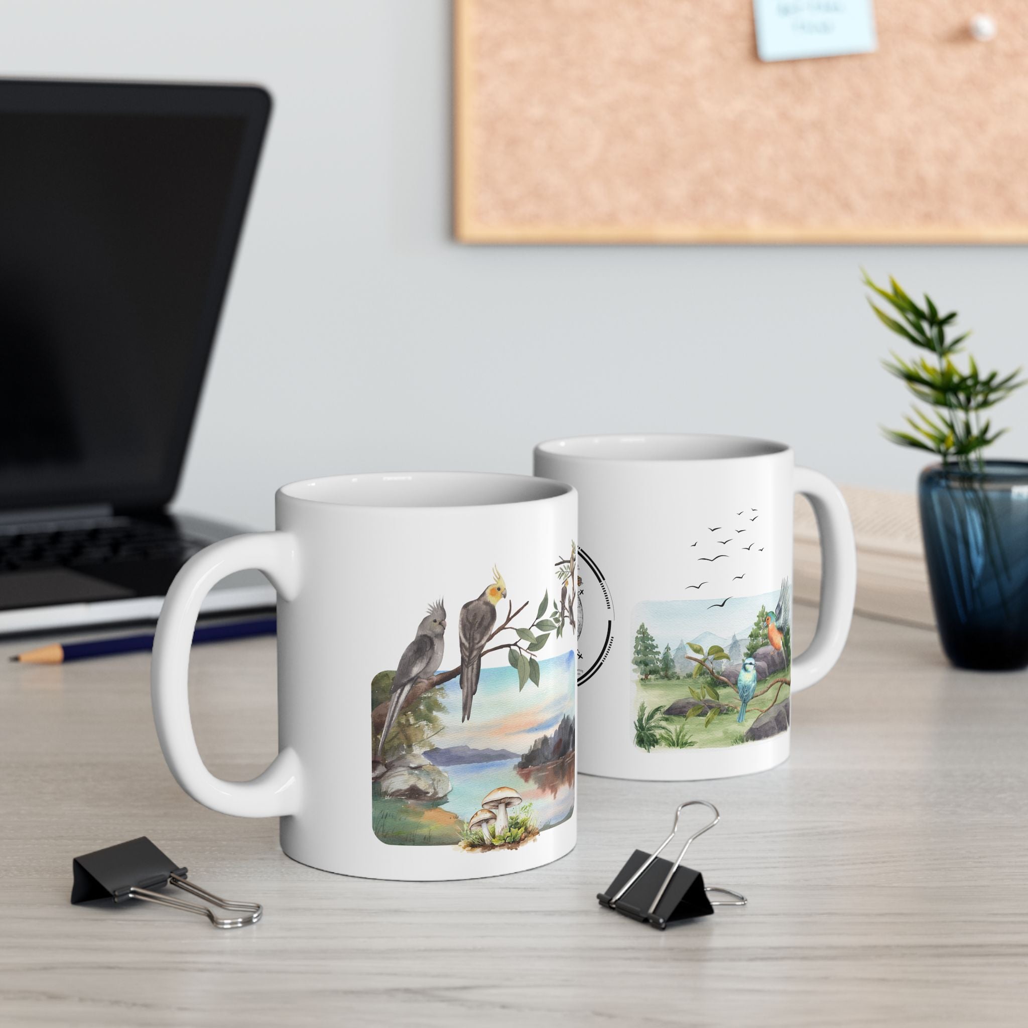 Joy of Life Tranquil Morning White Ceramic Mug — Serene Wilderness Lake Cup (11oz/15oz)