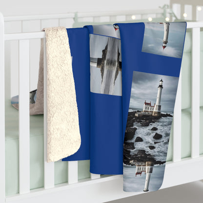 Matiby Lighthouse Blue Sherpa Fleece Blanket