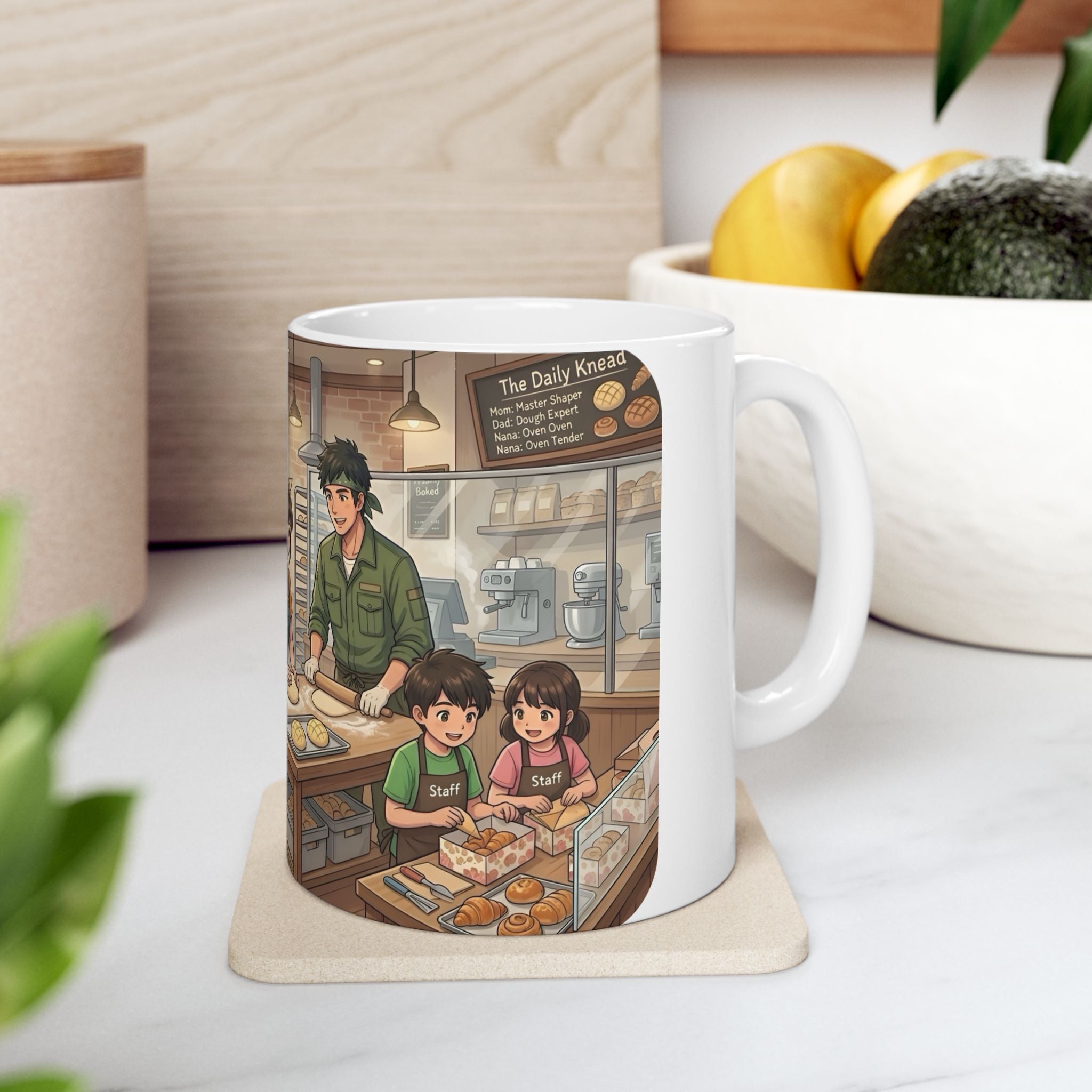 Cozy Family Bakery White Ceramic Mug — Inspirational Multigenerational Baking Cup (11oz & 15oz)