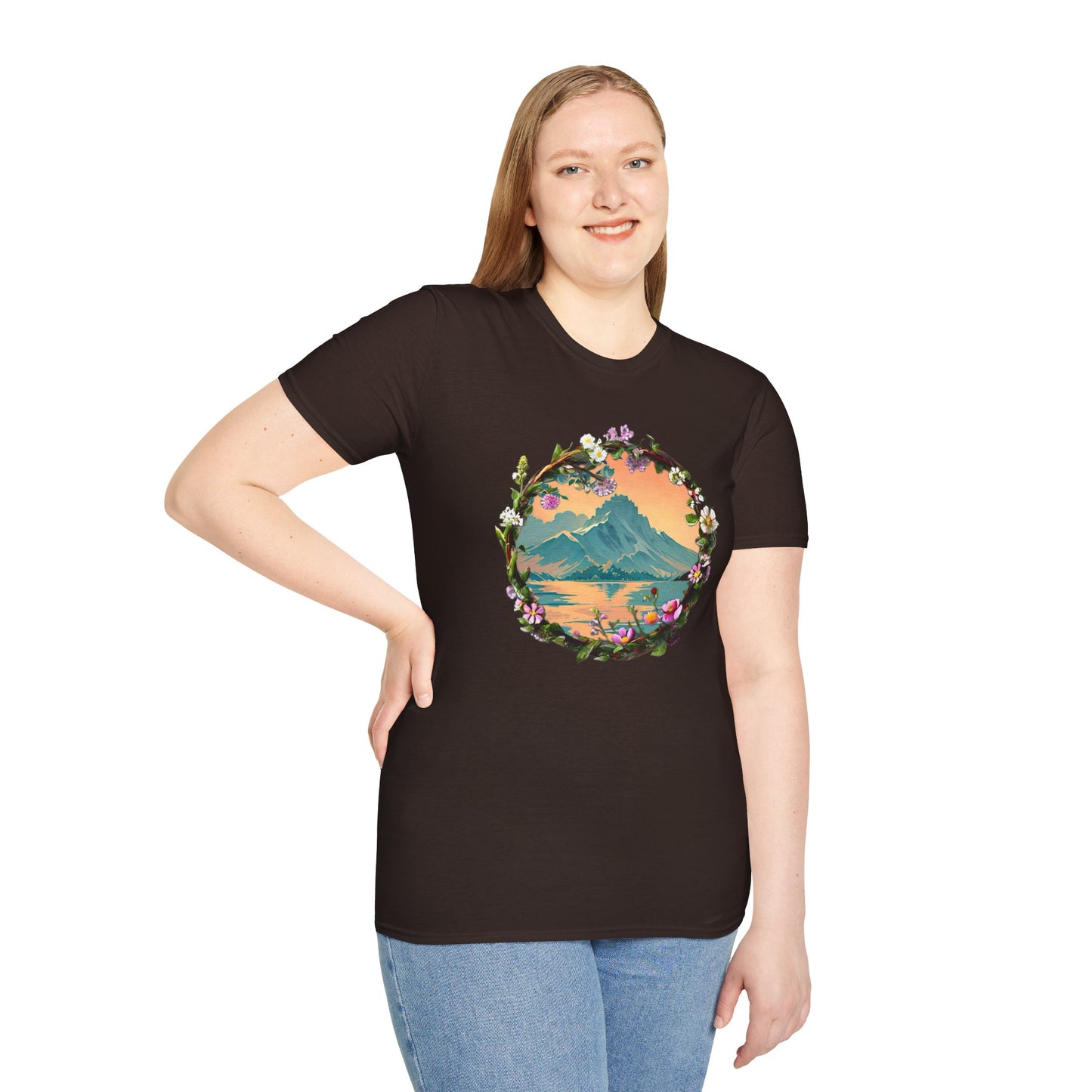 Japanese Blue Rose Landscape Unisex Softstyle T-Shirt