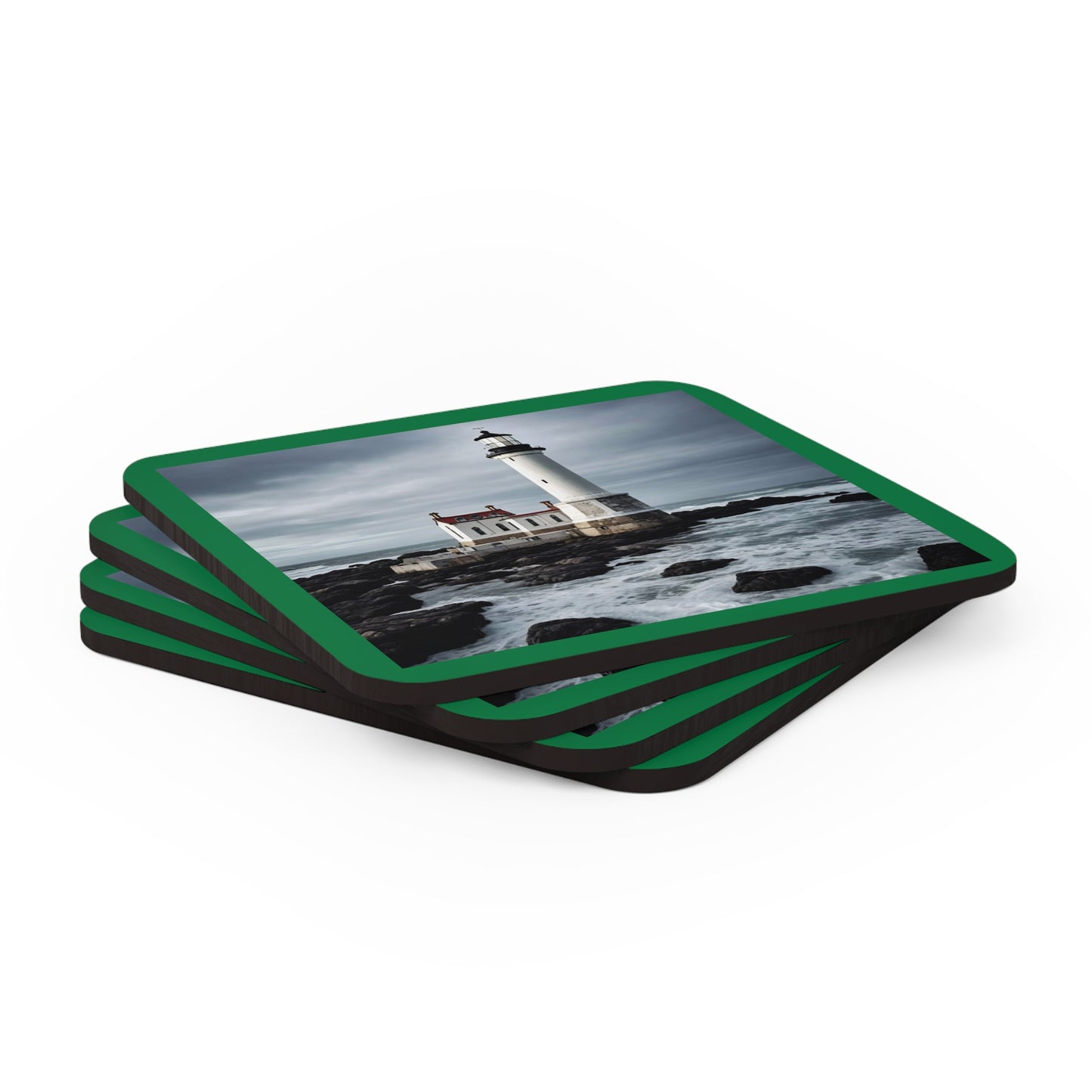 Matiby Lighthouse Dark Green Corkwood Coaster Set