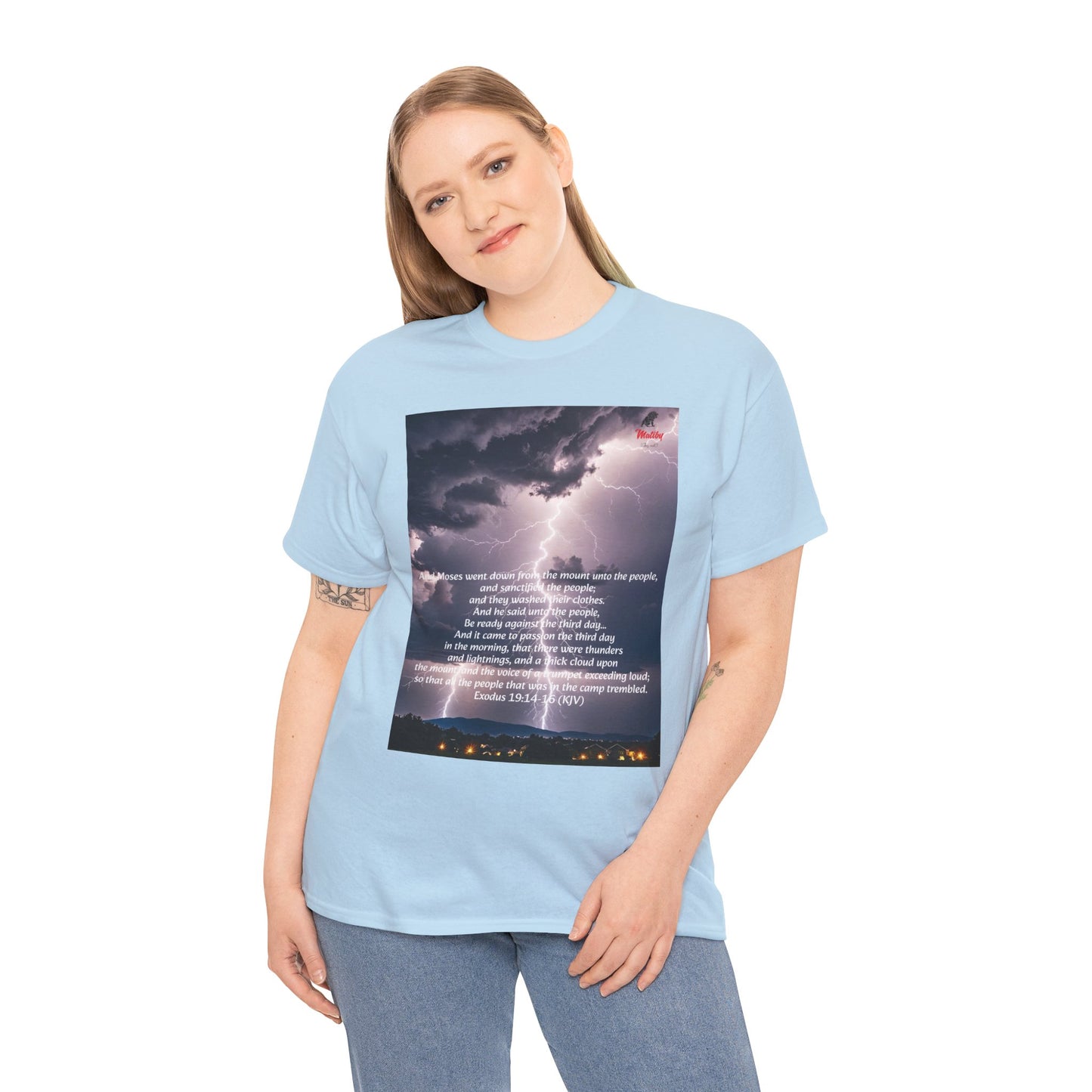 Lightning Style People Tremble Unisex Heavy Cotton Tee, Dual Side, W Font