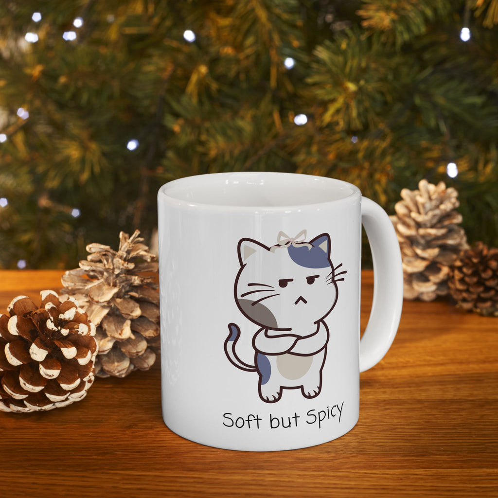Cute Soft But Spicy Kitty White Ceramic Mug – 'So Fluffy' Cat 11oz & 15oz Tea Cup
