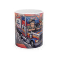 Trucker Life White Ceramic Mug – 'Fast Freight' Big Rig Tea Cup (11oz/15oz)