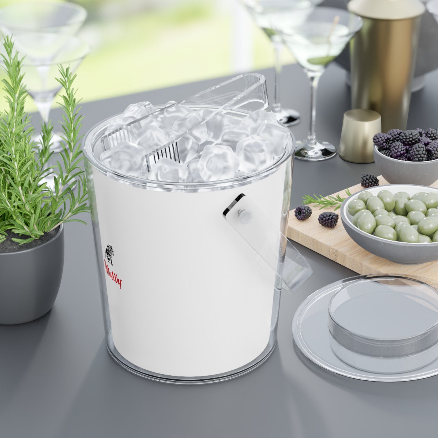 Matiby White Ice Bucket with Tongs