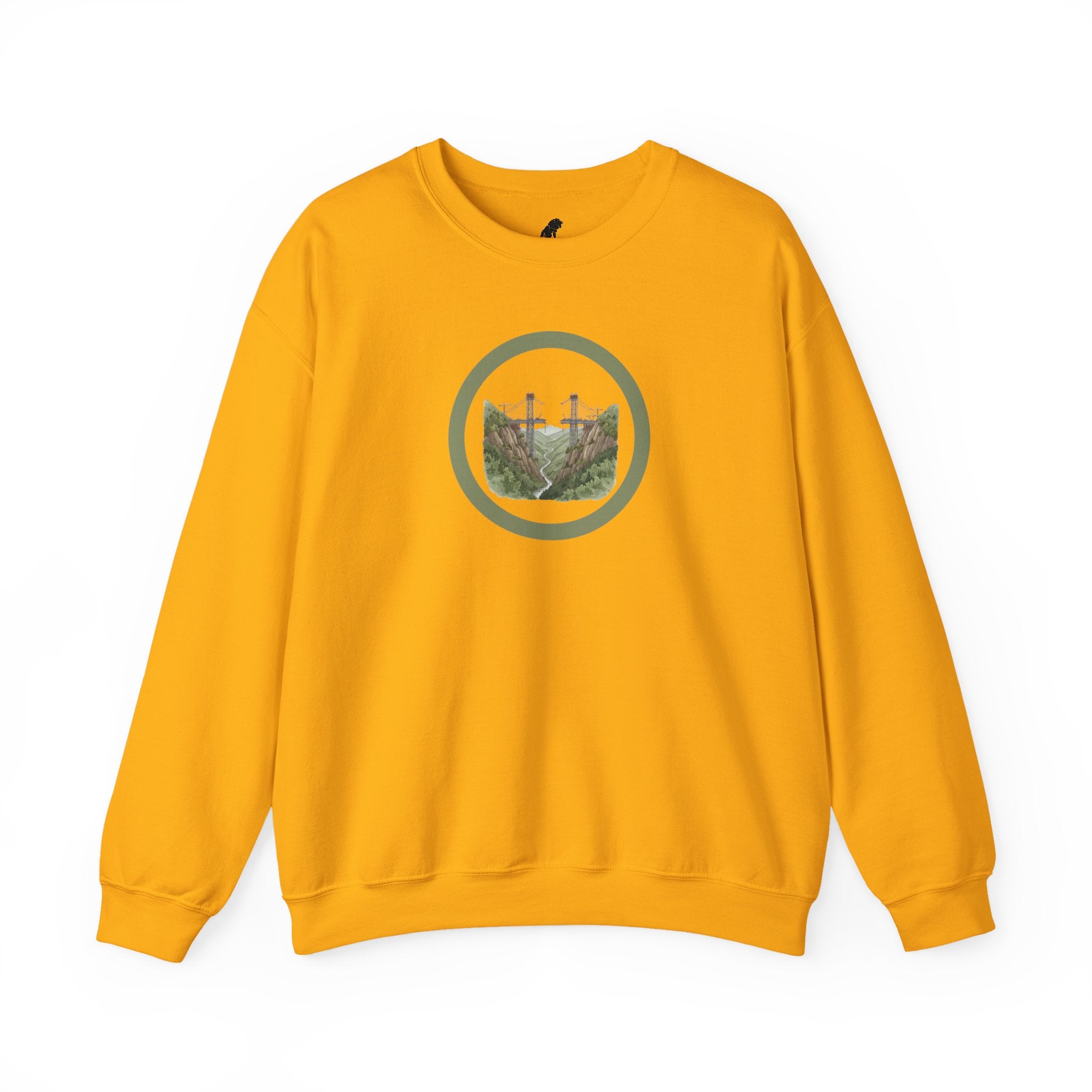 Bridge Building Circular Crewneck Sweatshirt — Mountain Nature Trail View Adventure Sweater