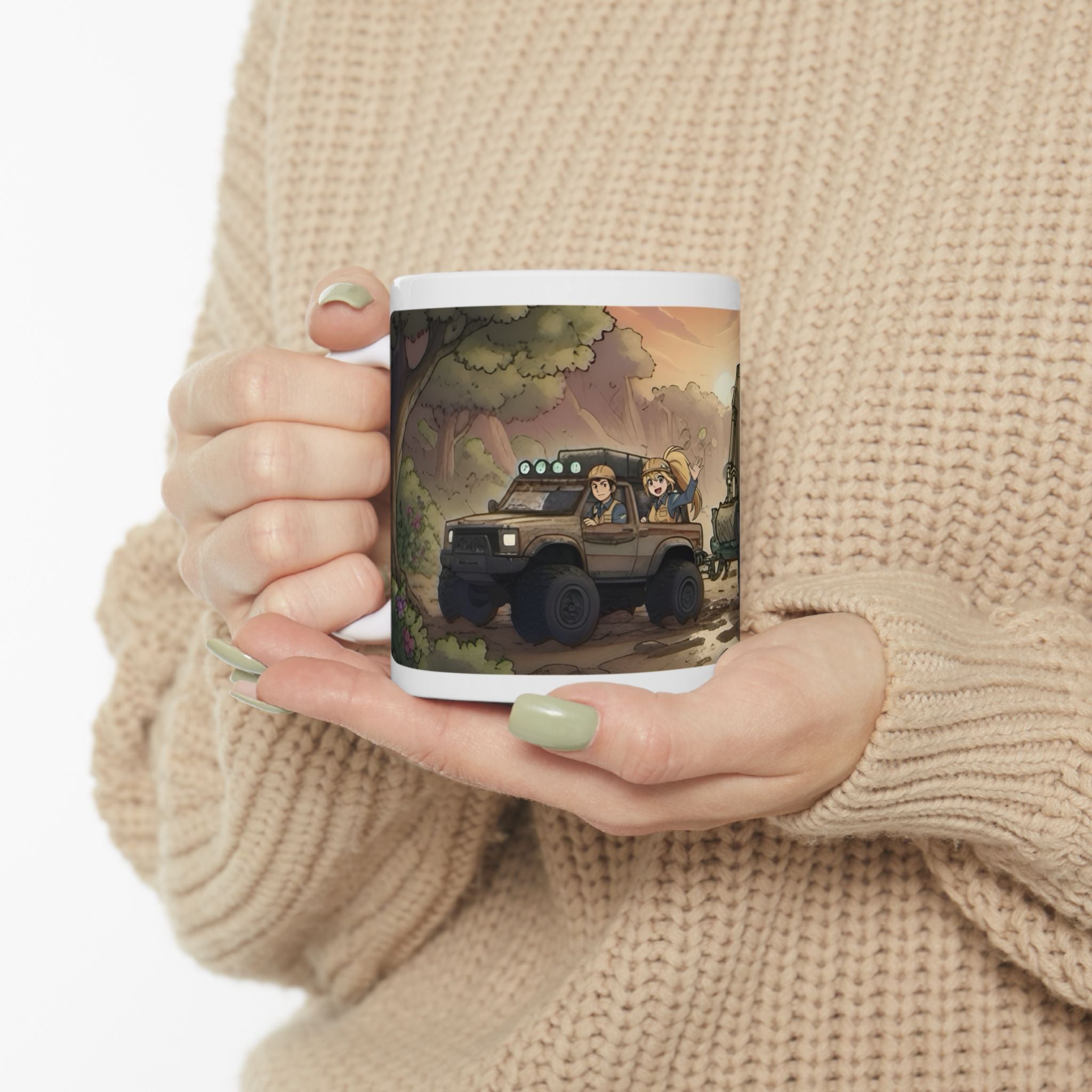 Adventure 4x4 Trucks #7, Construction Workers On The Go White Ceramic Mug — Find Your Path To The Essentials Cup (11oz & 15oz)