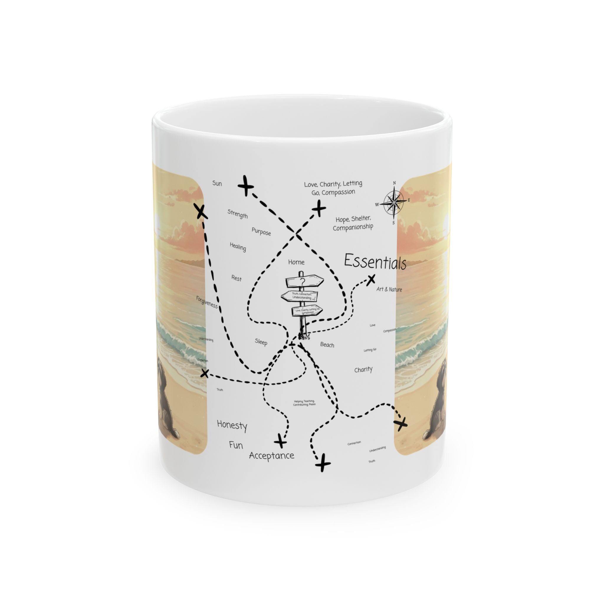 Havanese Shih Tzu & Orange Cat Tropical Seascape White Ceramic Mug, Cozy Owner and Pet Mom on Beach Cup (11oz, 15oz)