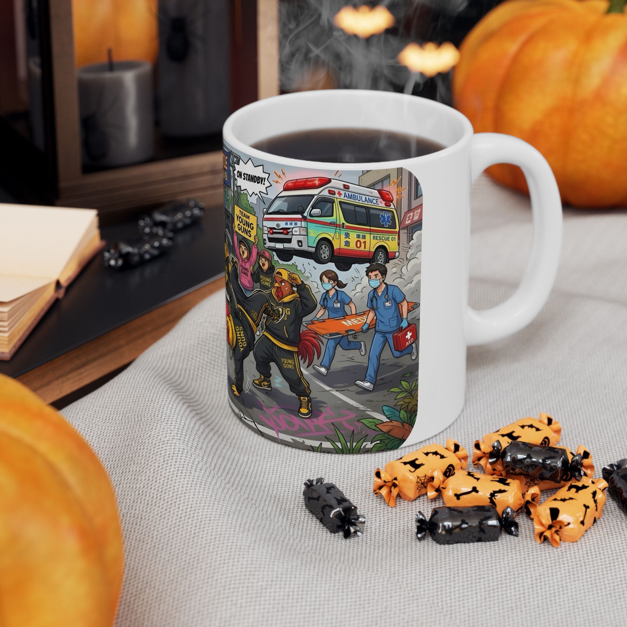 Chicken Dance Battle White Ceramic Mug (11oz, 15oz) — Funny Rooster Street Dance Cup