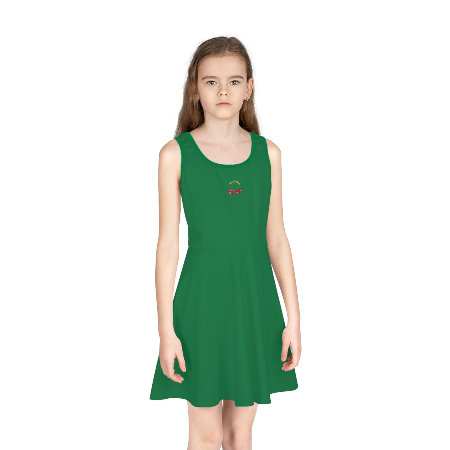 Girls' Dark Green Sleeveless Sundress (AOP)