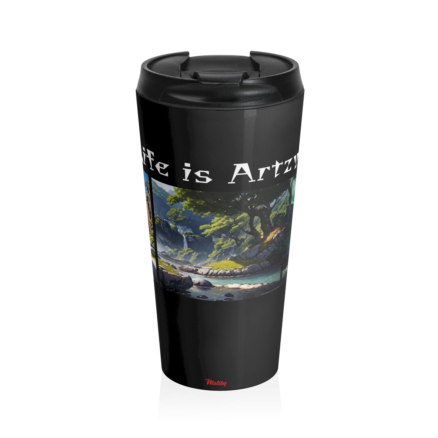 Artzy Stainless Steel Travel Mug, Black