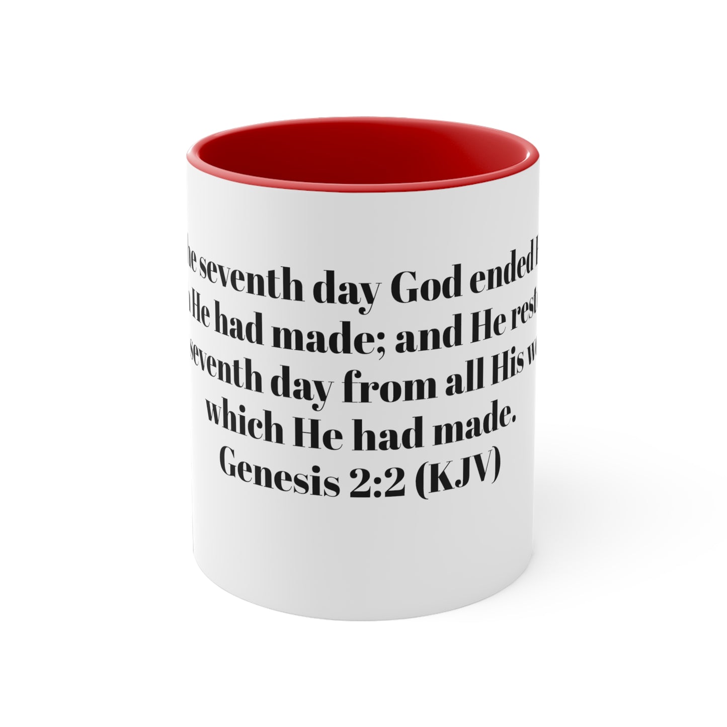 Bible Speaks Gen 2:2 Accent Mug, 11oz