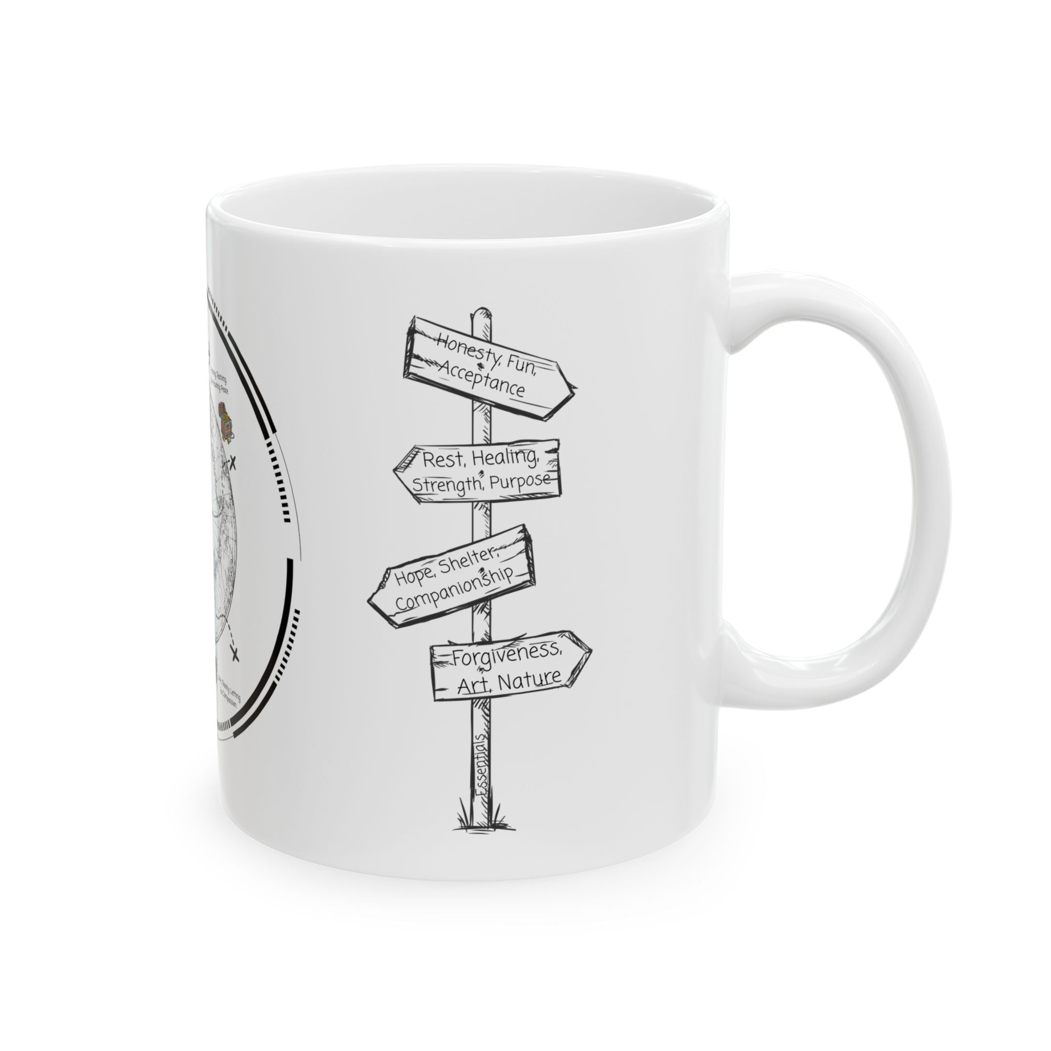 The Essentials Adventure Map #2 White Ceramic Mug — Nautical Compass Life & Treasure Trail Cup (11oz/15oz)