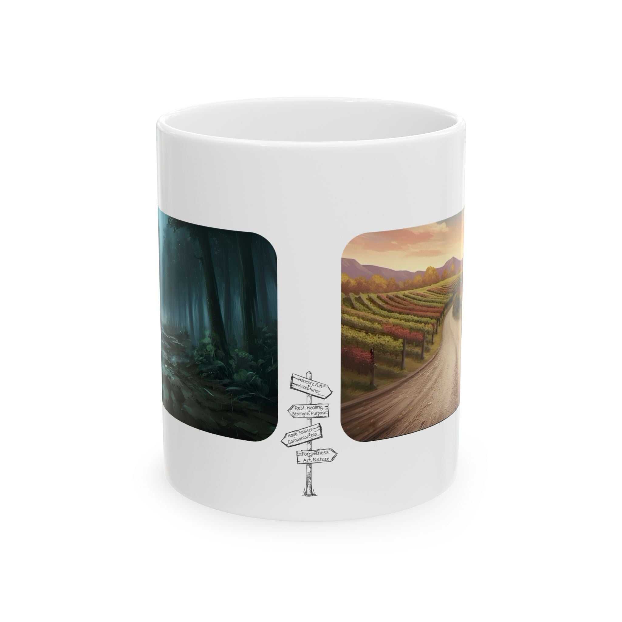 Anime Golf Cart Seasonal Adventures #6 White Ceramic Mug — Find Your Path To The Essentials Cup (11oz & 15oz)