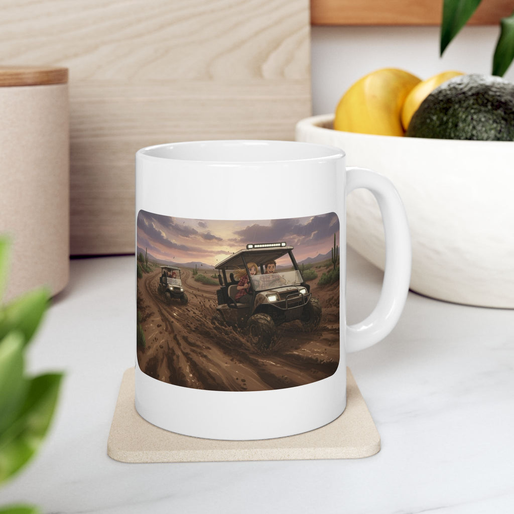 Anime Golf Cart Mud Racing Adventures #3 White Ceramic Mug — Find Your Path To The Essentials Cup (11oz & 15oz)