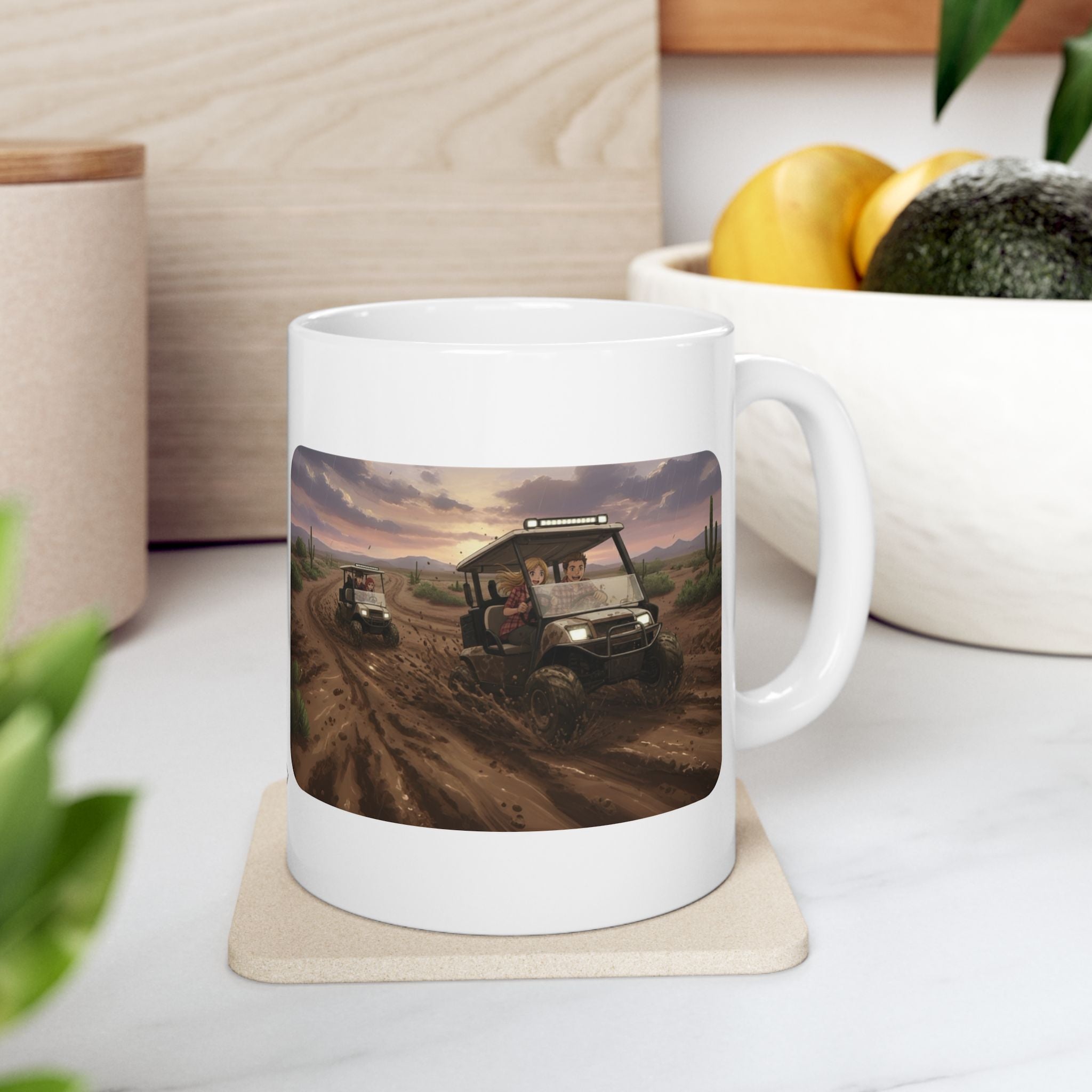 Anime Golf Cart Mud Racing Adventures #3 White Ceramic Mug — Find Your Path To The Essentials Cup (11oz & 15oz)