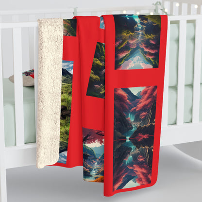 Artzy Scenic Red Sherpa Fleece Blanket